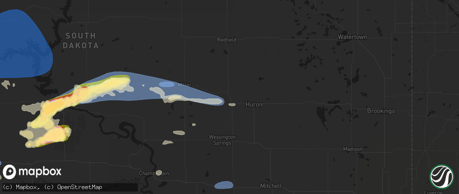 Hail map in Wolsey, SD on July 25, 2026