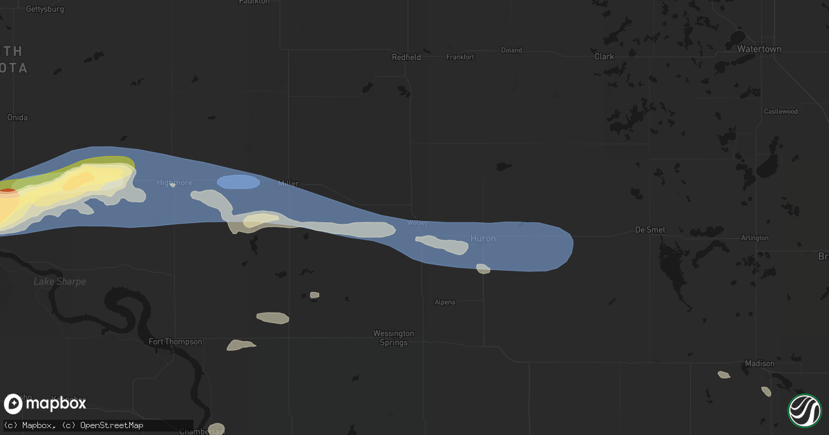 Hail map in Wolsey, SD on July 25, 2026