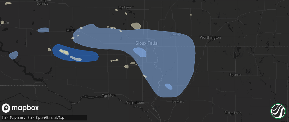 Hail map in Worthing, SD on July 25, 2026