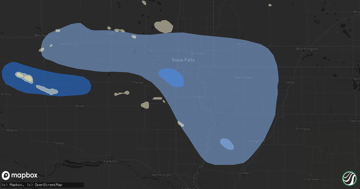Hail map in Worthing, SD on July 25, 2026