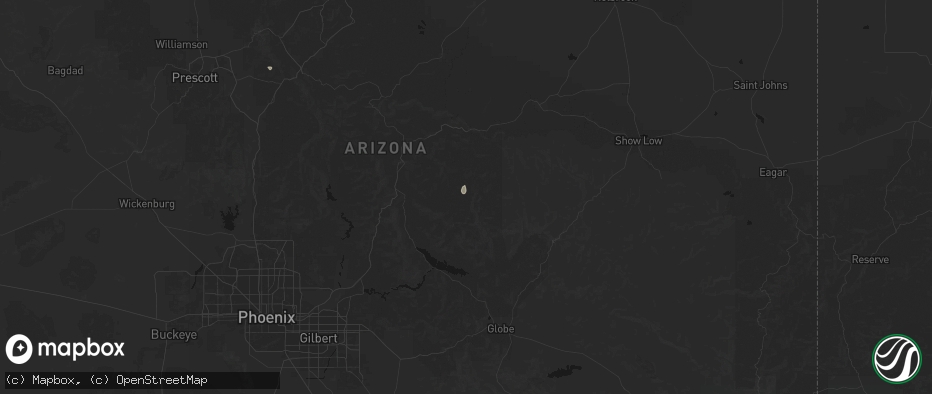 Hail map in Young, AZ on July 25, 2026