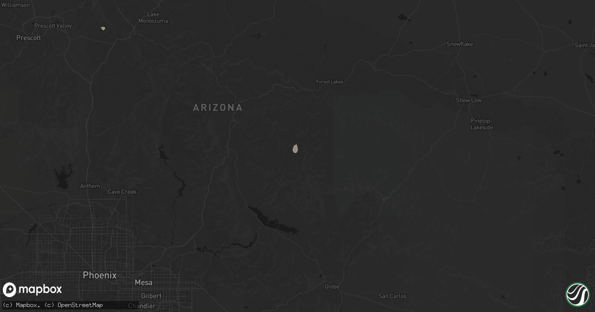 Hail map in Young, AZ on July 25, 2026