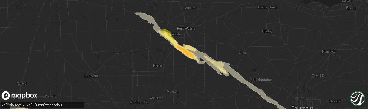 Hail map in Bluffton, IN on July 26, 2014