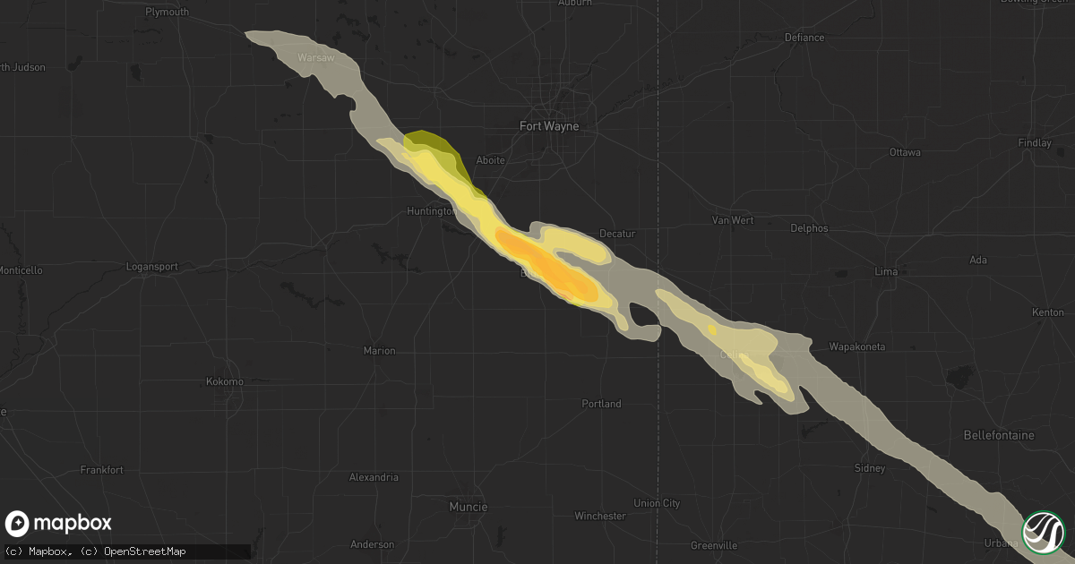 Hail map in Bluffton, IN on July 26, 2014