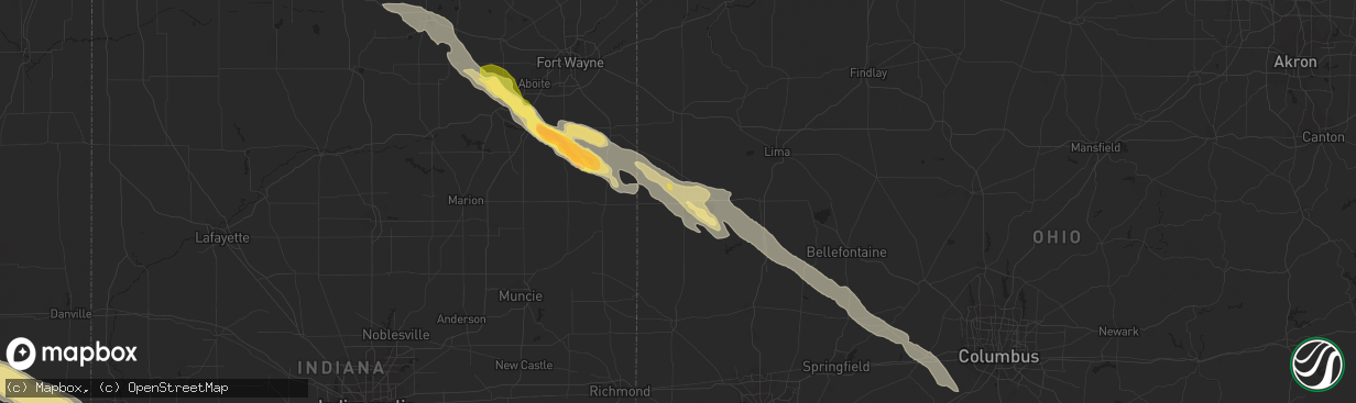 Hail map in Celina, OH on July 26, 2014