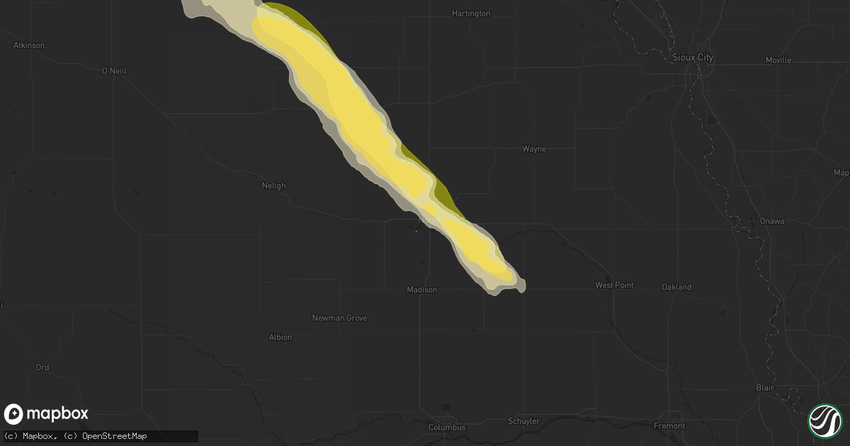 Hail map in Norfolk, NE on July 26, 2014