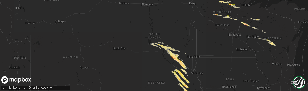 Hail map in South Dakota on July 26, 2014