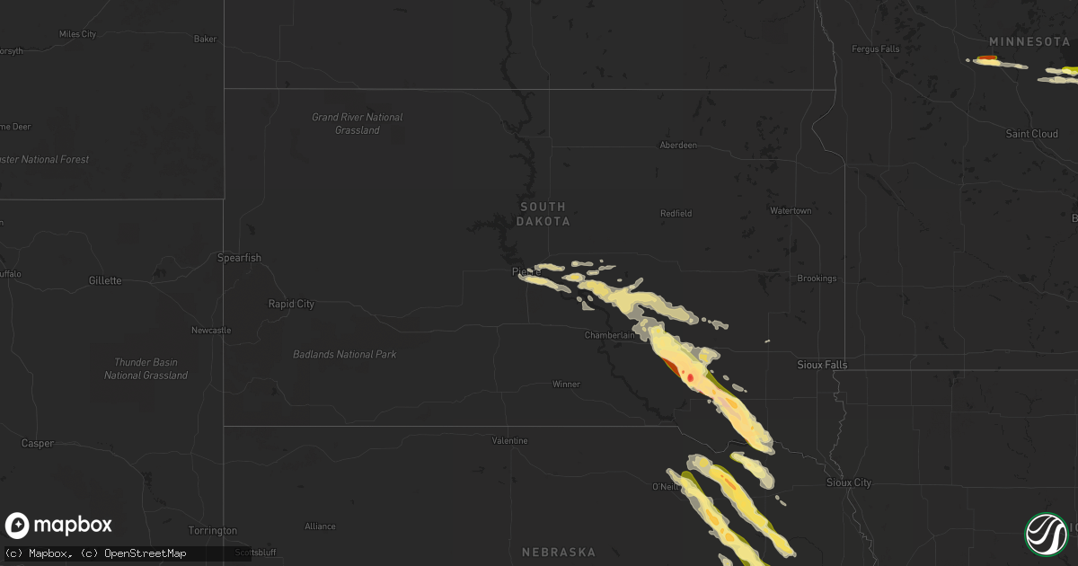 Hail map in South Dakota on July 26, 2014