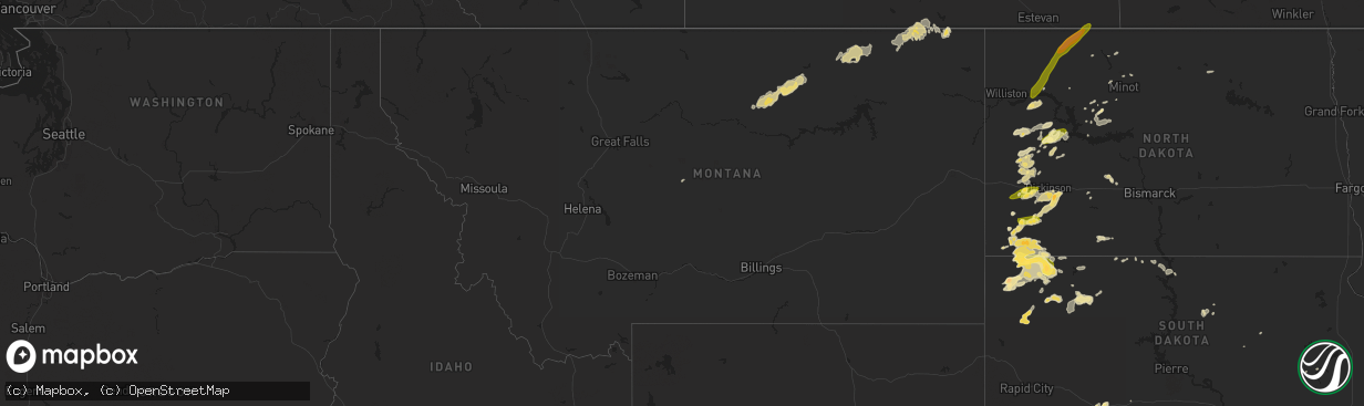 Hail map in Montana on July 26, 2015