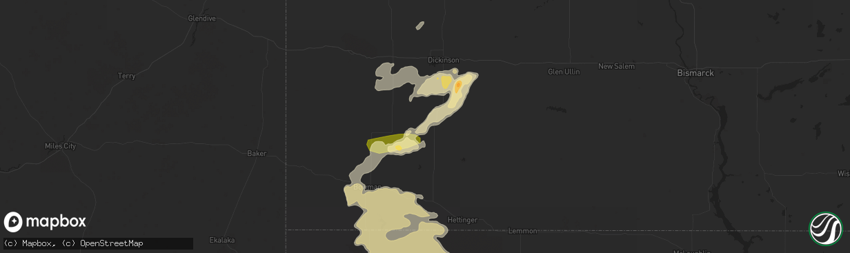 Hail map in New England, ND on July 26, 2015