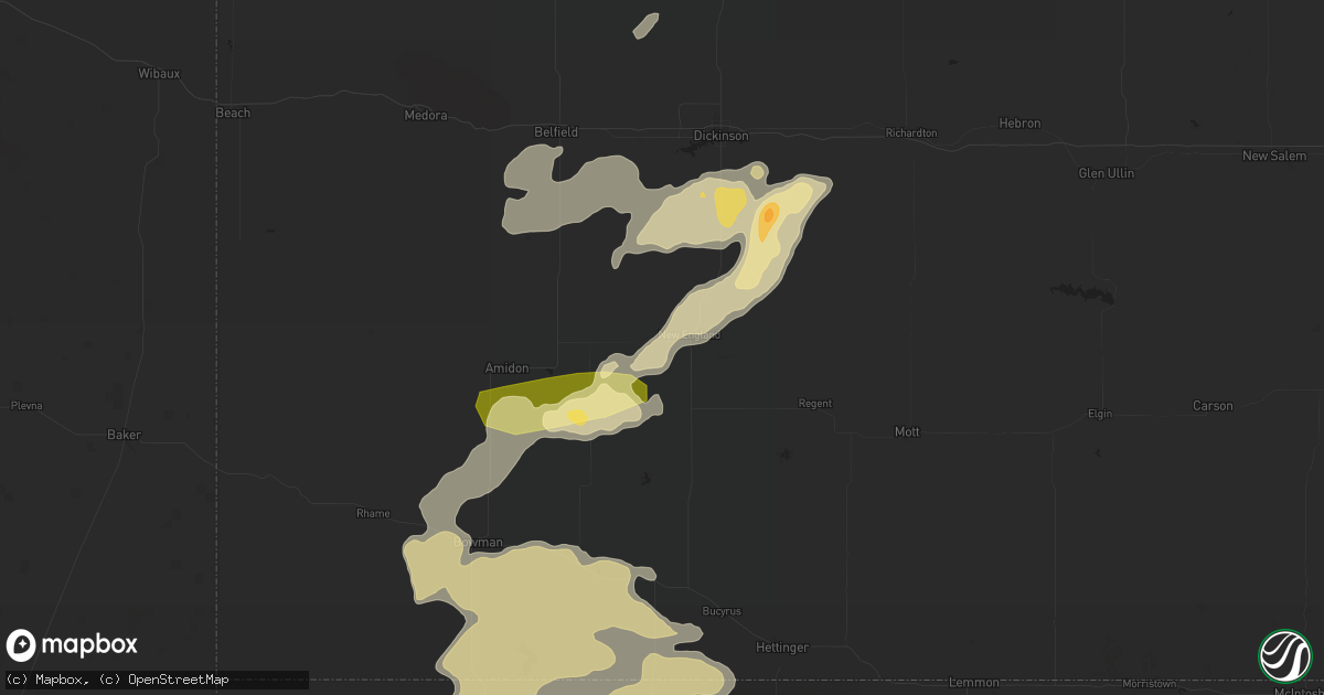Hail map in New England, ND on July 26, 2015