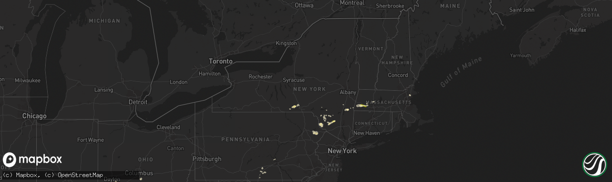 Hail map in New York on July 26, 2015