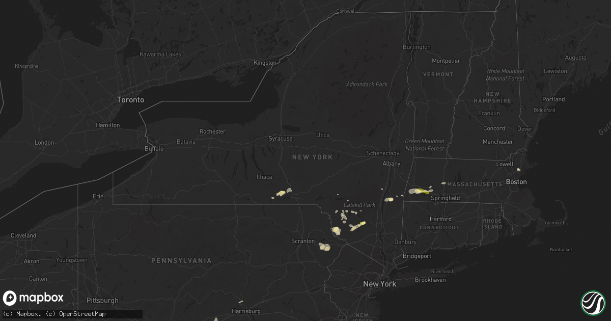 Hail map in New York on July 26, 2015