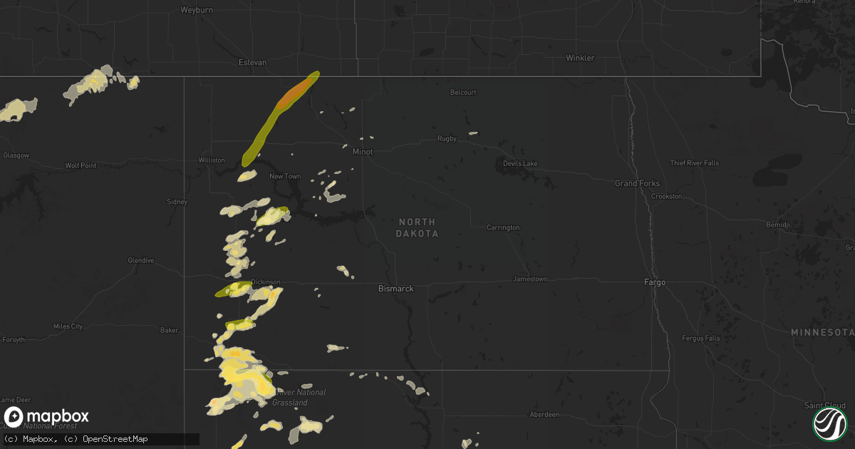 Hail map in North Dakota on July 26, 2015