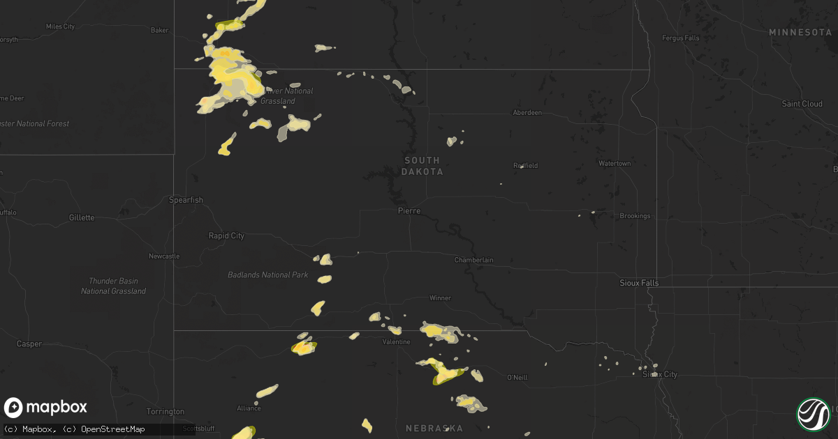 Hail map in South Dakota on July 26, 2015