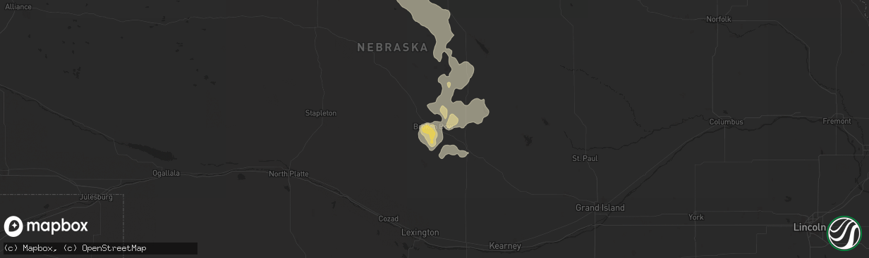 Hail map in Broken Bow, NE on July 26, 2016