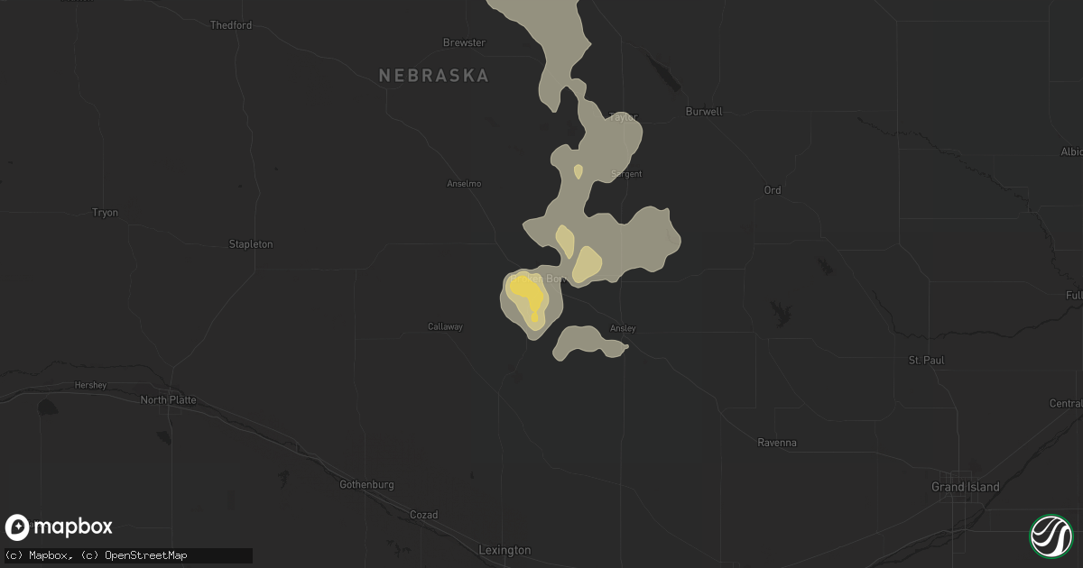 Hail map in Broken Bow, NE on July 26, 2016