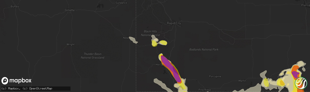 Hail map in Custer, SD on July 26, 2016