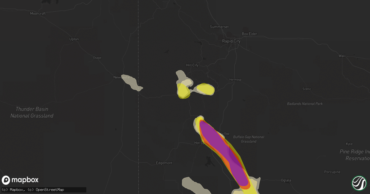 Hail map in Custer, SD on July 26, 2016