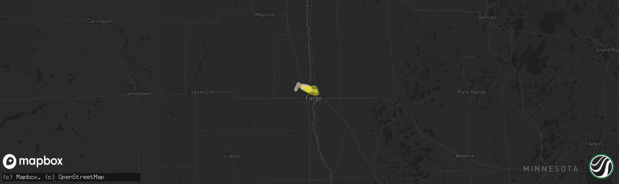 Hail map in Fargo, ND on July 26, 2016