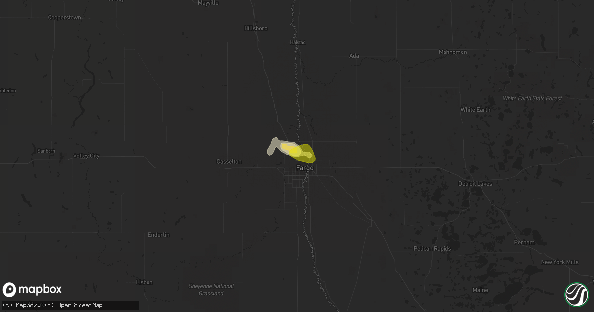 Hail map in Fargo, ND on July 26, 2016