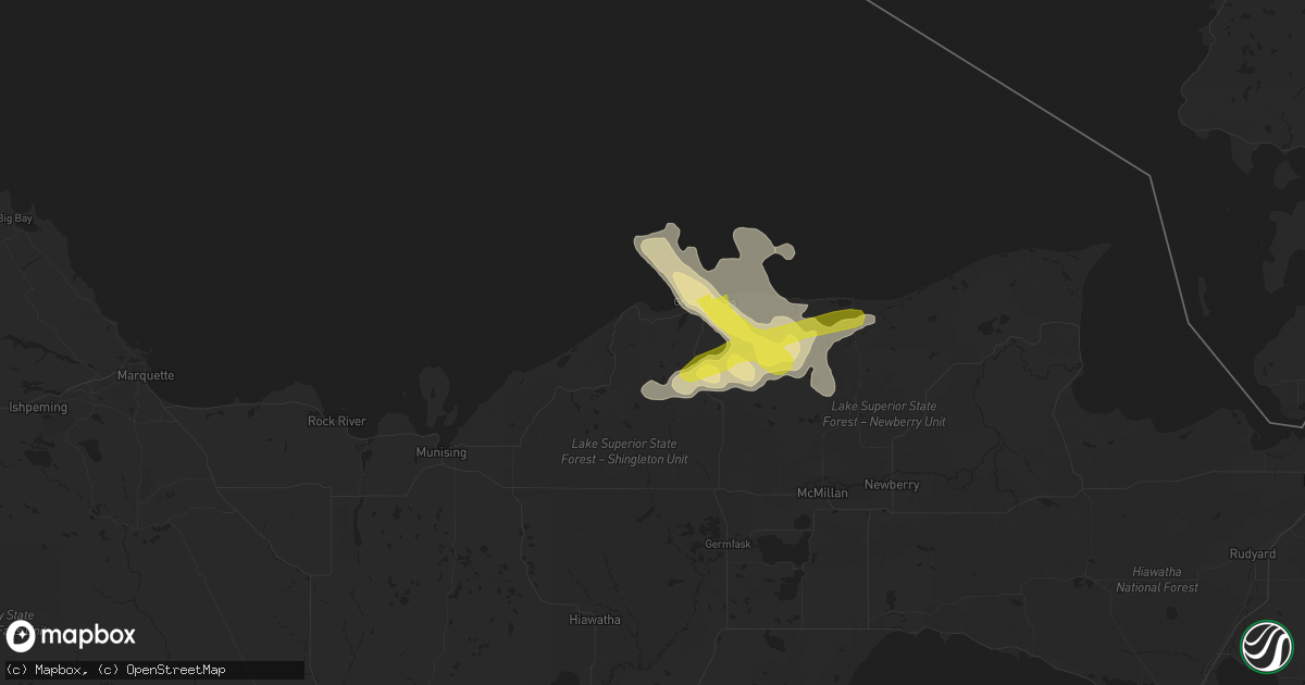 Hail map in Grand Marais, MI on July 26, 2016
