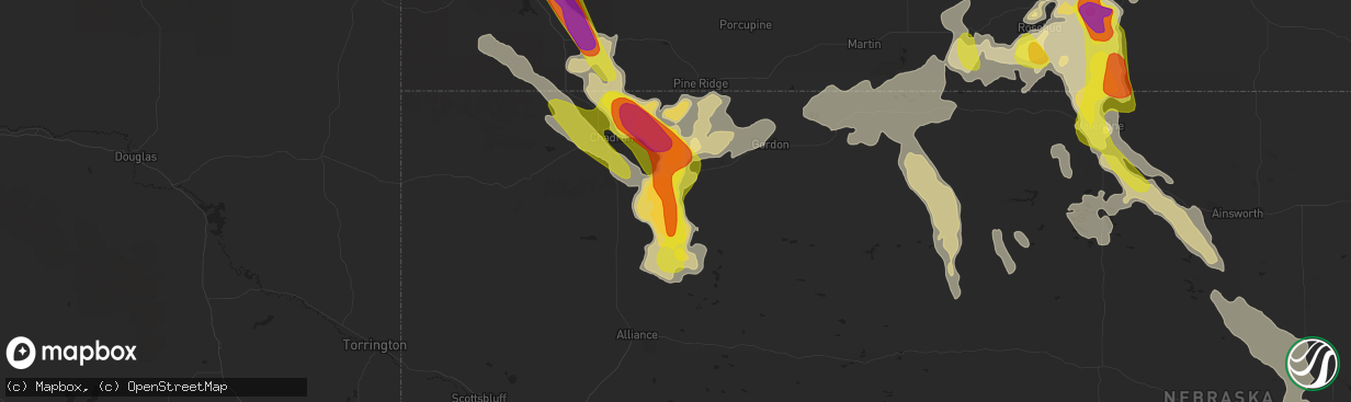 Hail map in Hay Springs, NE on July 26, 2016