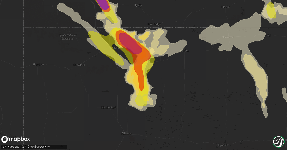 Hail map in Hay Springs, NE on July 26, 2016