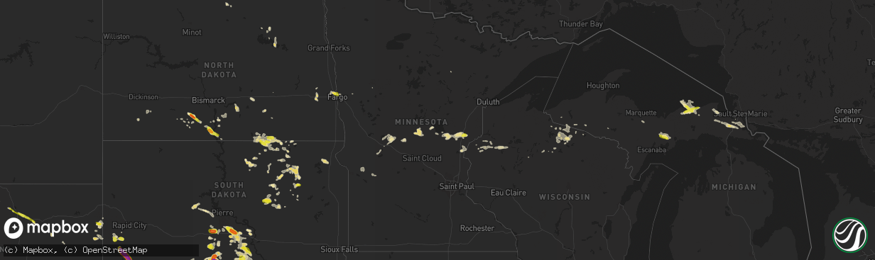 Hail map in Minnesota on July 26, 2016