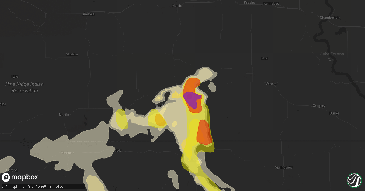Hail map in Mission, SD on July 26, 2016