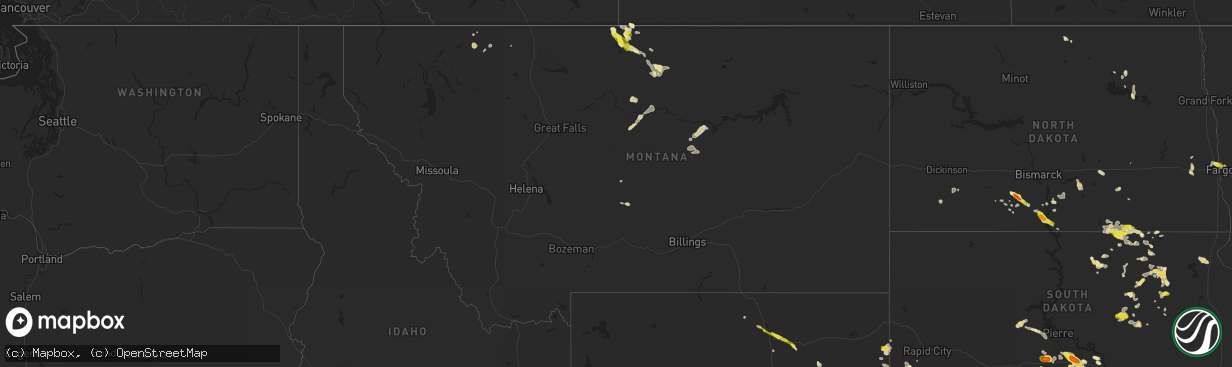 Hail map in Montana on July 26, 2016