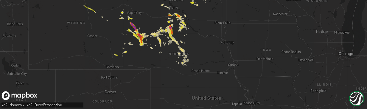 Hail map in Nebraska on July 26, 2016