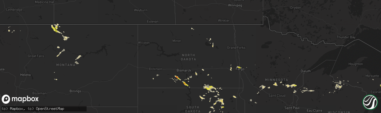 Hail map in North Dakota on July 26, 2016