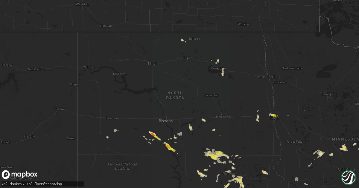 Hail map in North Dakota on July 26, 2016