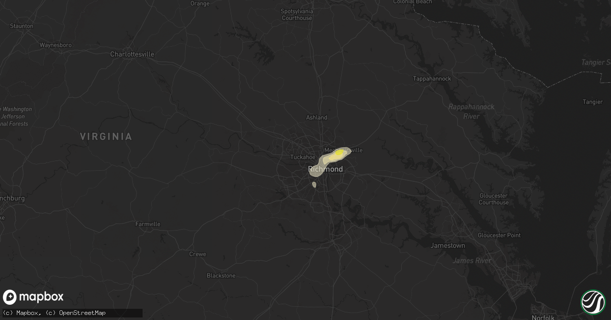 Hail map in Richmond, VA on July 26, 2016