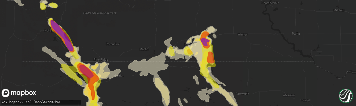 Hail map in Saint Francis, SD on July 26, 2016