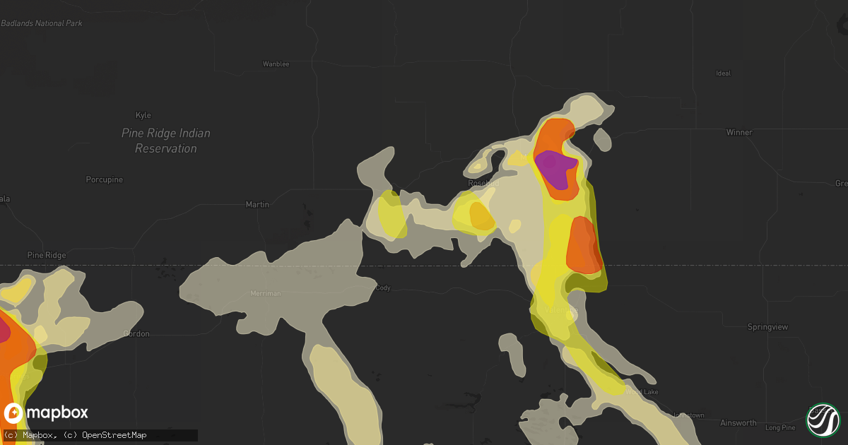 Hail map in Saint Francis, SD on July 26, 2016