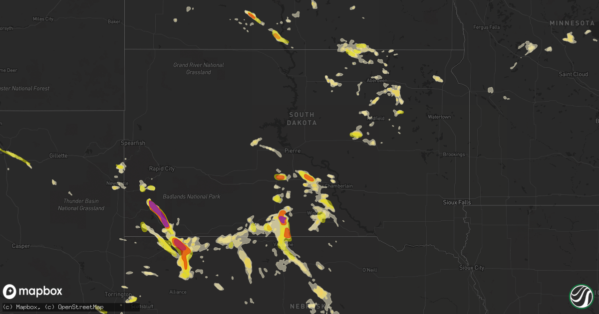 Hail map in South Dakota on July 26, 2016