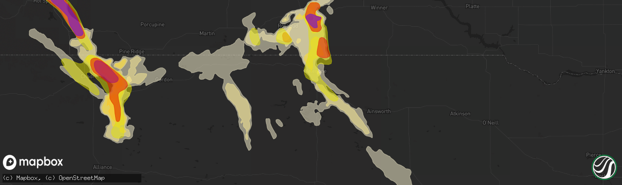 Hail map in Valentine, NE on July 26, 2016