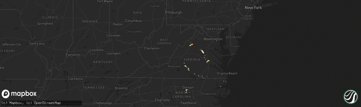 Hail map in Virginia on July 26, 2016