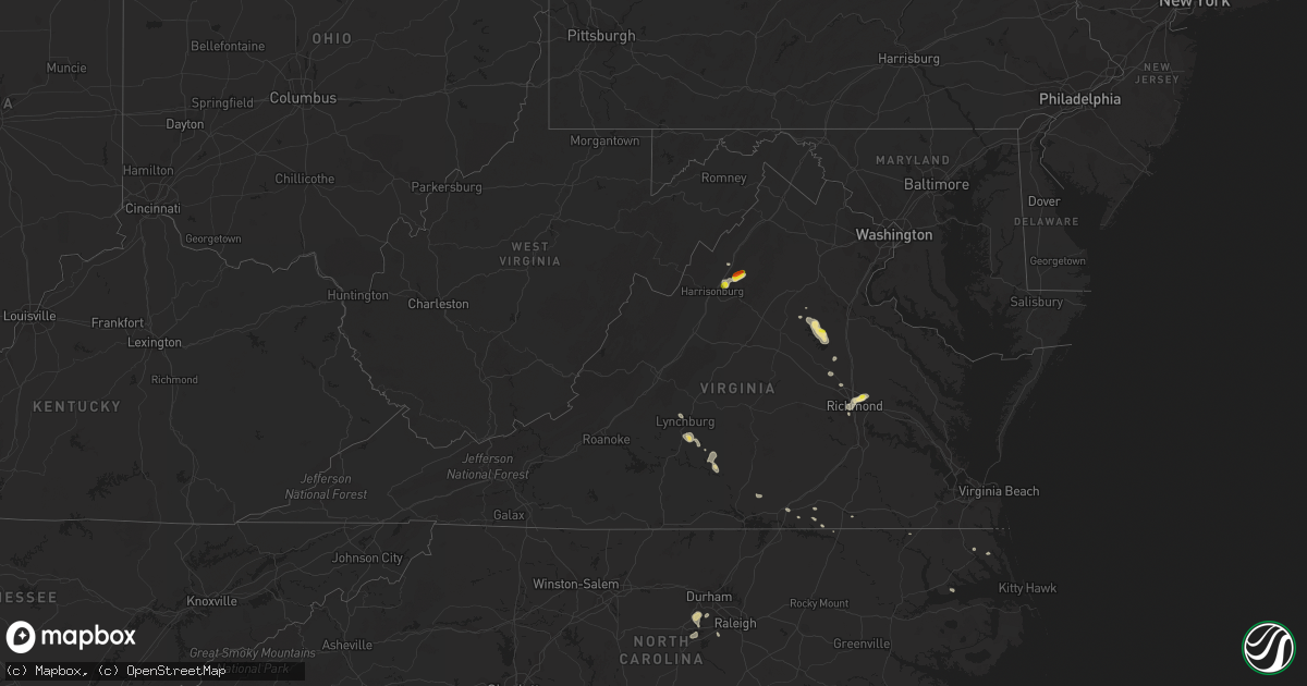 Hail map in Virginia on July 26, 2016