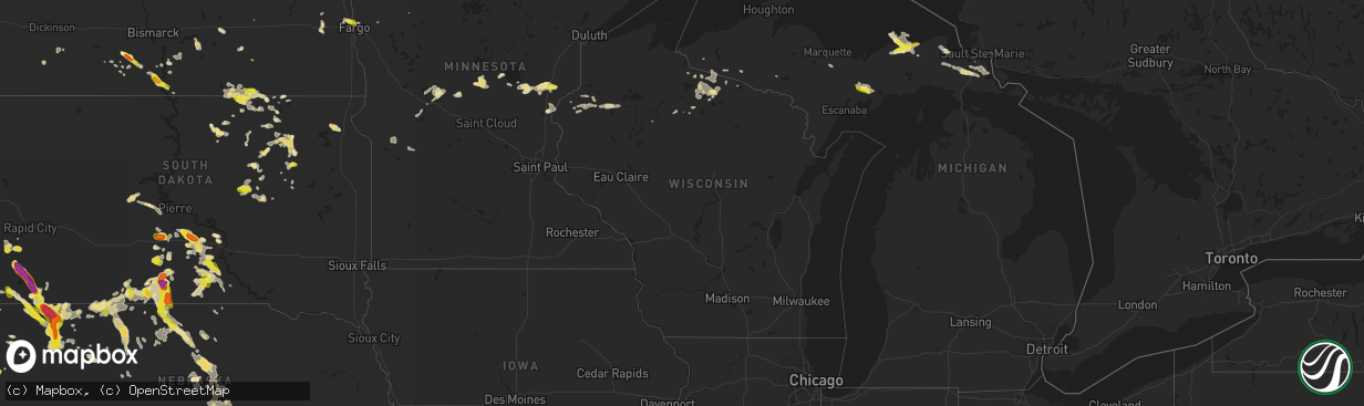 Hail map in Wisconsin on July 26, 2016