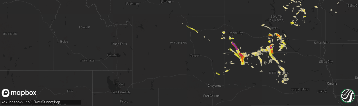 Hail map in Wyoming on July 26, 2016