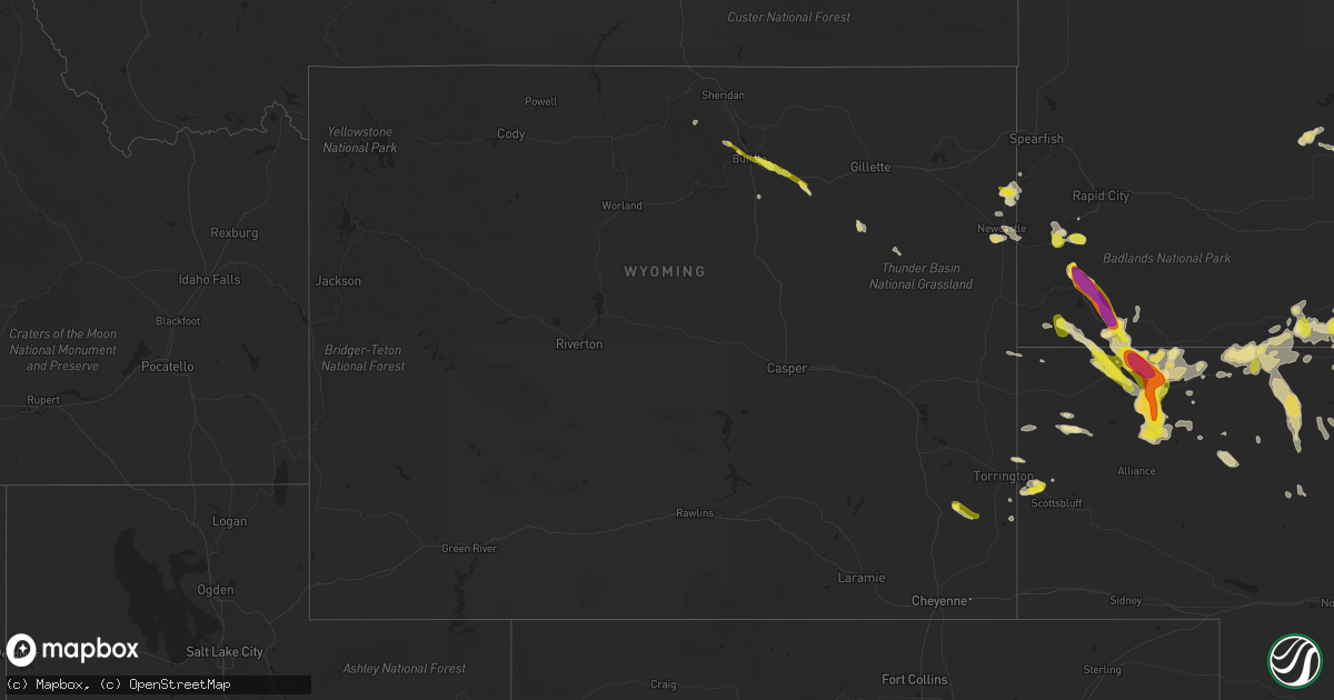 Hail map in Wyoming on July 26, 2016