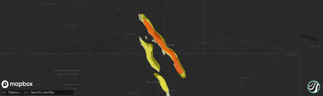 Hail map in Cheyenne, WY on July 26, 2018