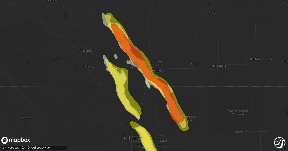 Hail map in Cheyenne, WY on July 26, 2018