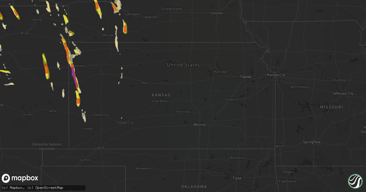 Hail map in Kansas on July 26, 2018