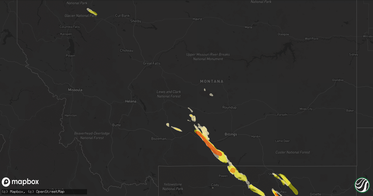 Hail map in Montana on July 26, 2018