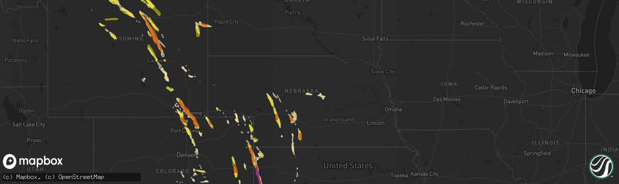 Hail map in Nebraska on July 26, 2018