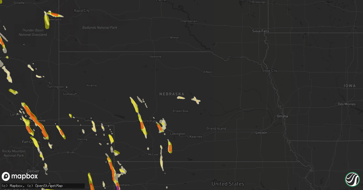 Hail map in Nebraska on July 26, 2018